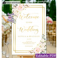 Blush Ivory welcome sign template,Floral wedding welcome sign template, (130) Blush Ivory welcome sign template,Floral wedding welcome sign template, (130)
